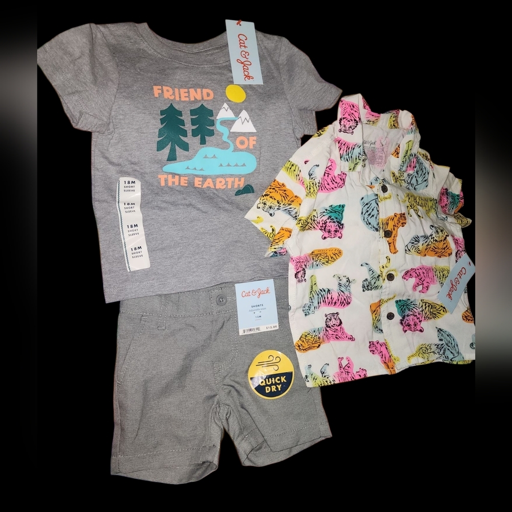 Two 18m Shirts And One Pair Of 12M Shorts By Cat And Jack. All NWT